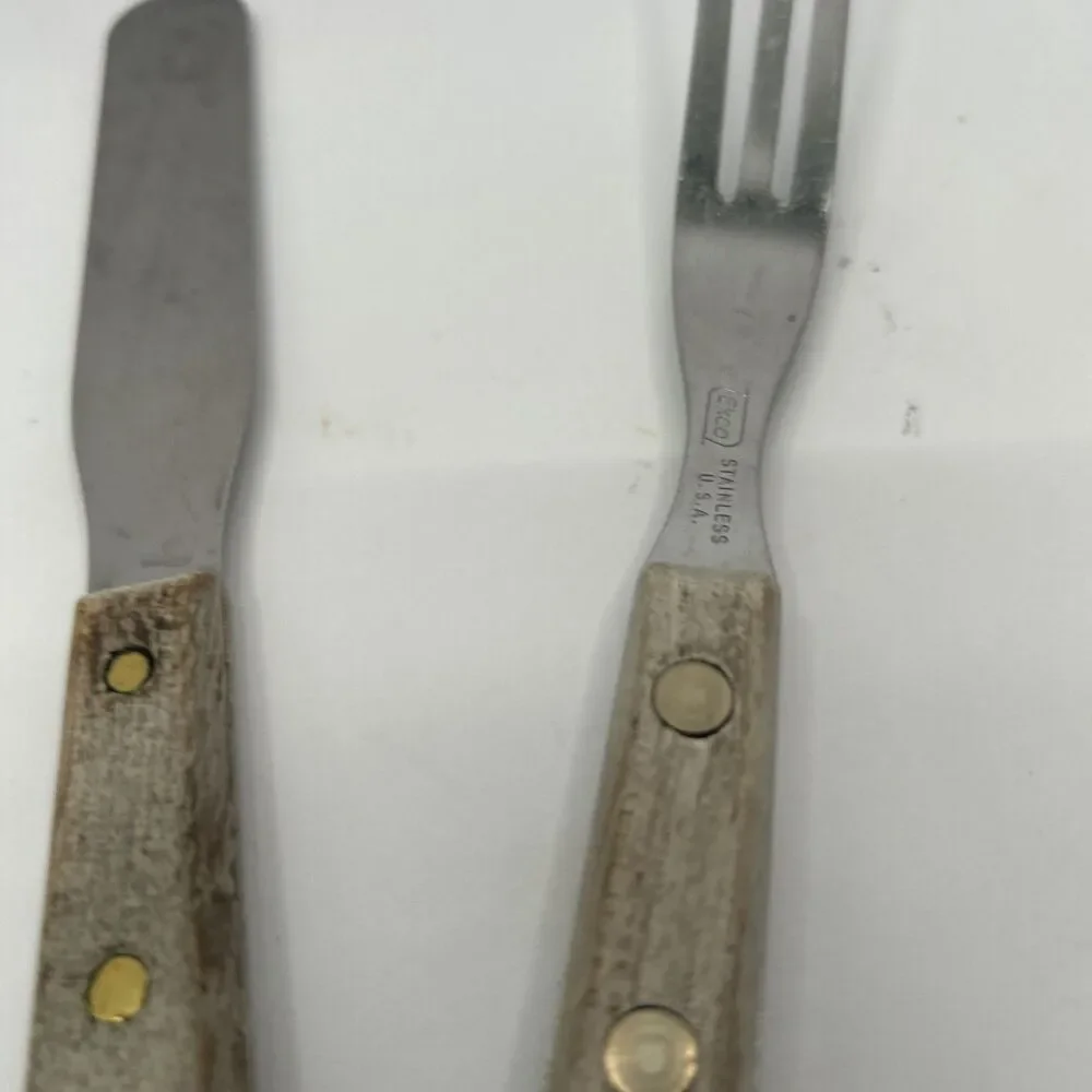 EKCO Stainless USA Wood Handle 3-Prong Granny Fork Spreader Set